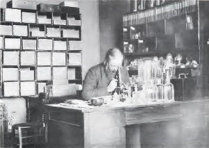 Anton Dohrn using microscope
